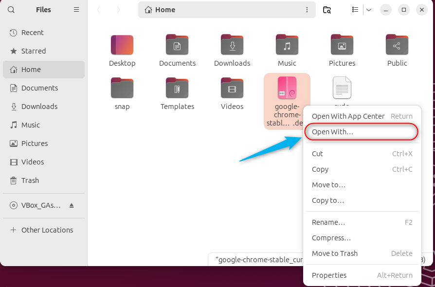 Open Chrome .deb file