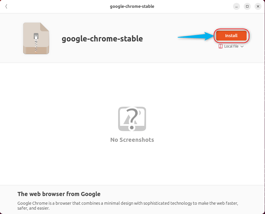 Install Chrome .deb file
