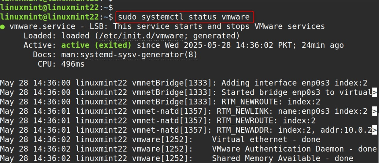 sudo systemctl status vmware