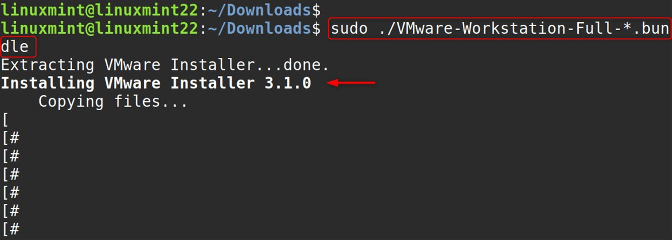sudo ./VMware-Workstation-Full-*.bundle