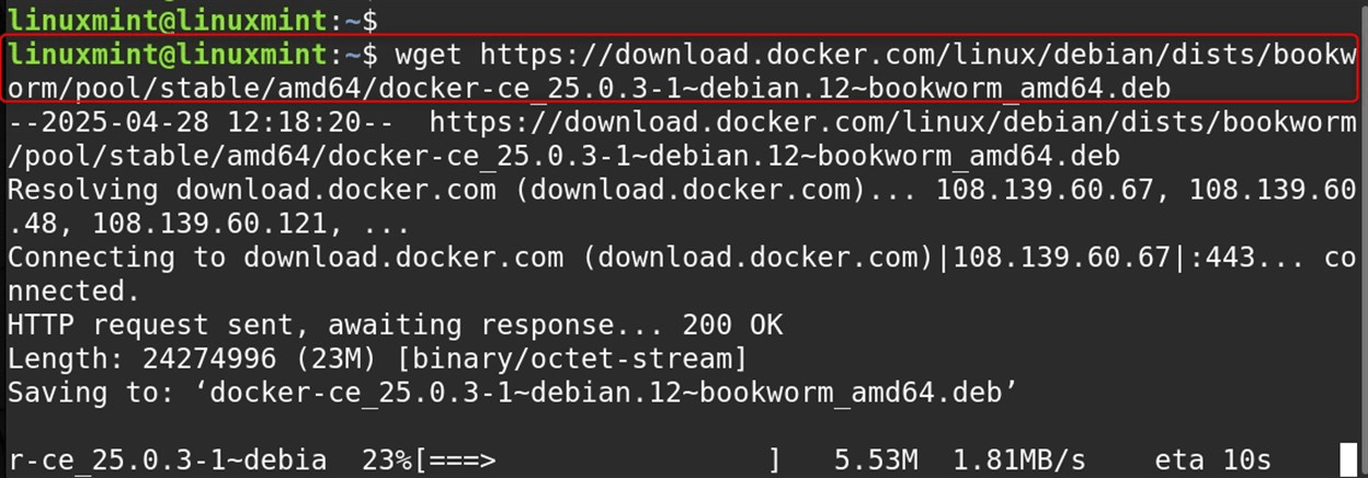 wget https://download.docker.com/linux/debian/dists/bookworm/pool/stable/amd64/docker-ce_25.0.3-1~debian.12~bookworm_amd64.deb<
