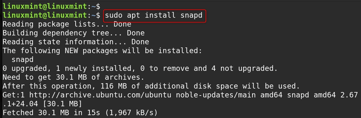 sudo apt install snapd