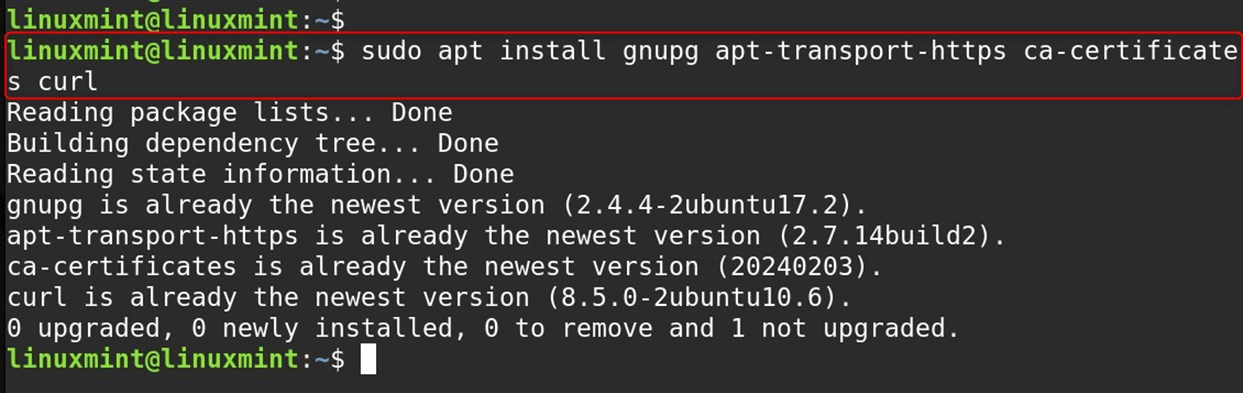 sudo apt install gnupg apt-transport-https ca-certificates curl