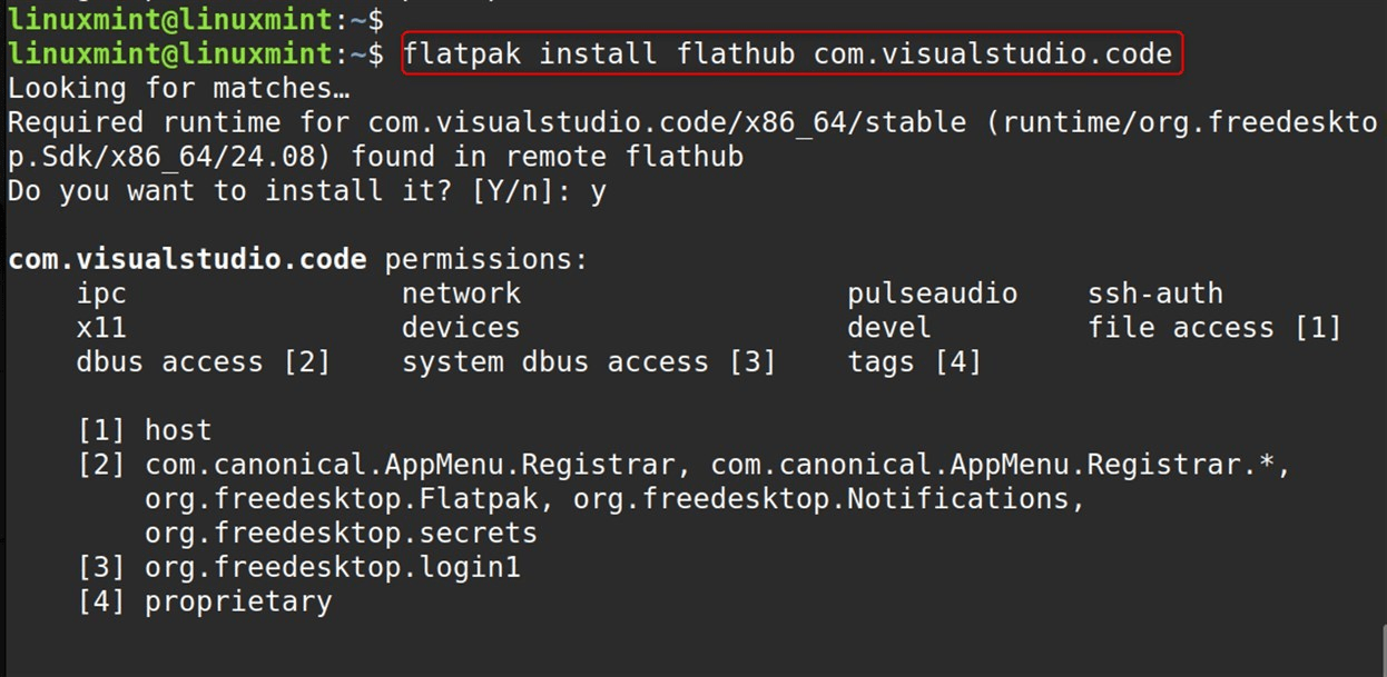flatpak install flathub com.visualstudio.code
