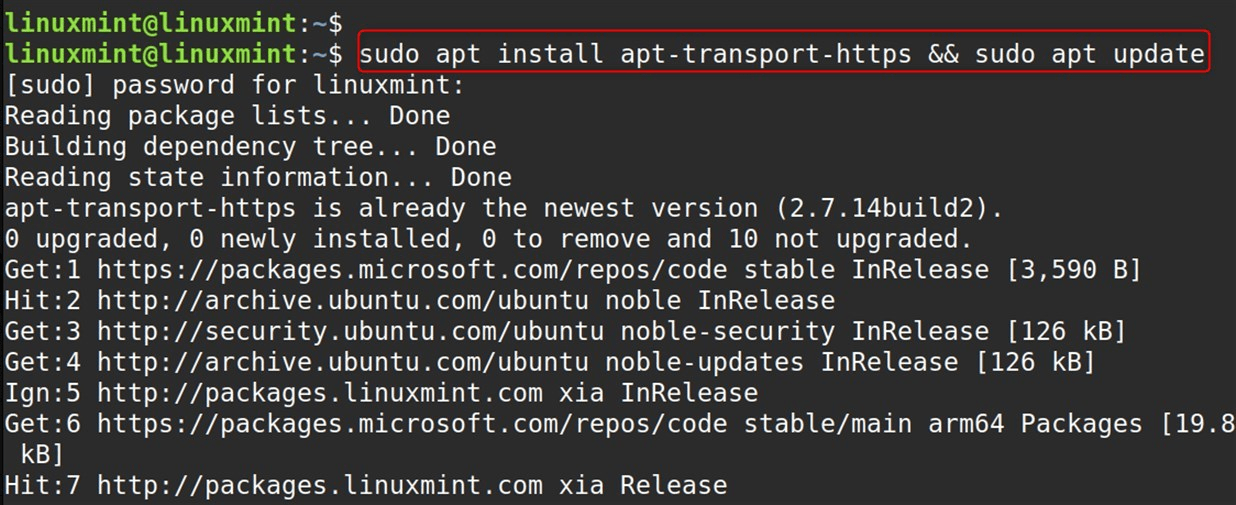 sudo apt install apt-transport-https && sudo apt update