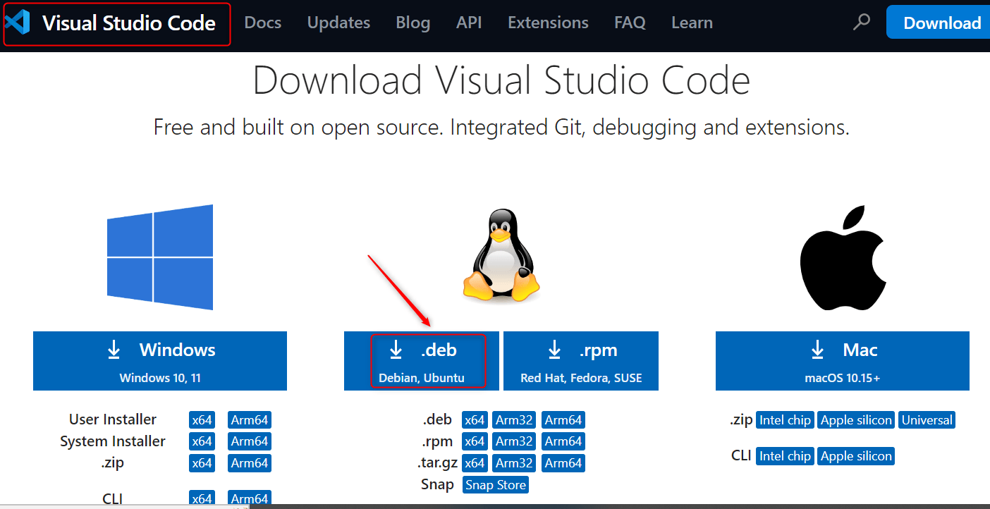 Download Visual Studio code .deb file