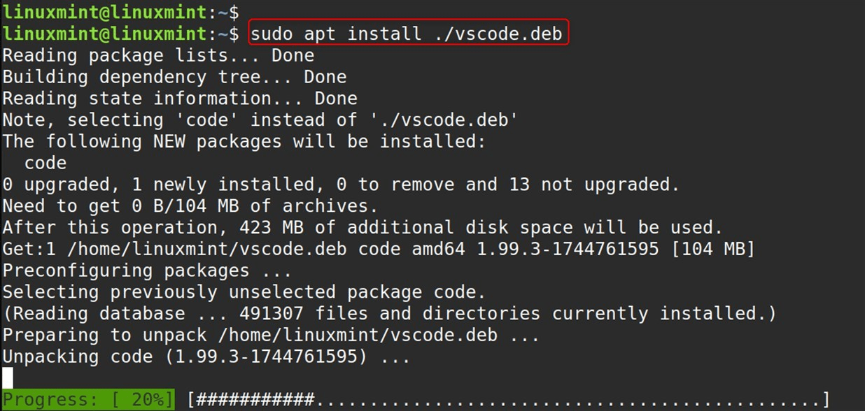 sudo apt install ./vscode.deb