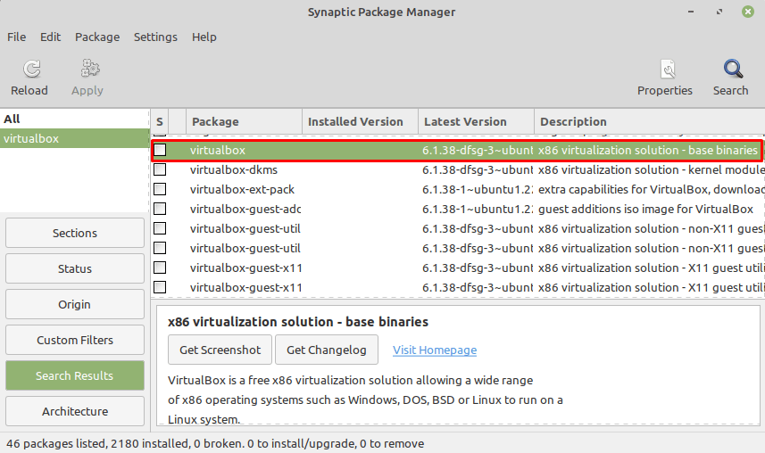 choose virtualbox package