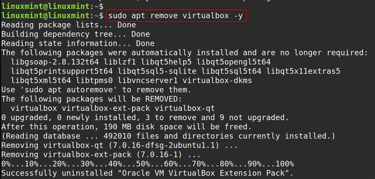 sudo apt remove virtualbox -y