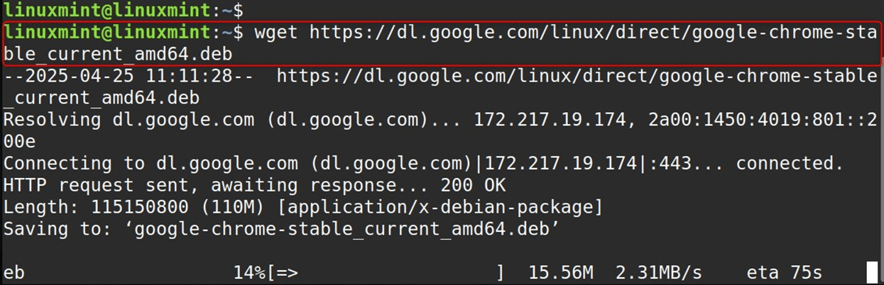 wget https://dl.google.com/linux/direct/google-chrome-stable_current_amd64.deb