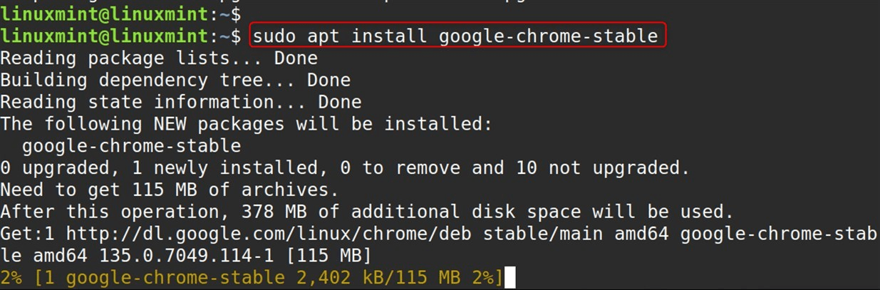 sudo apt install google-chrome-stable