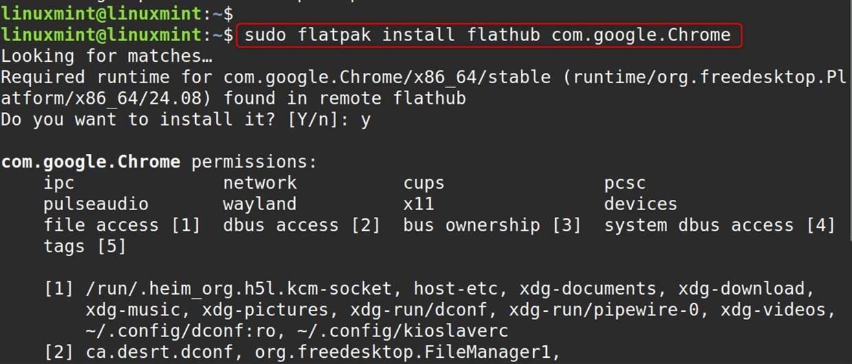 sudo flatpak install flathub com.google.Chrome