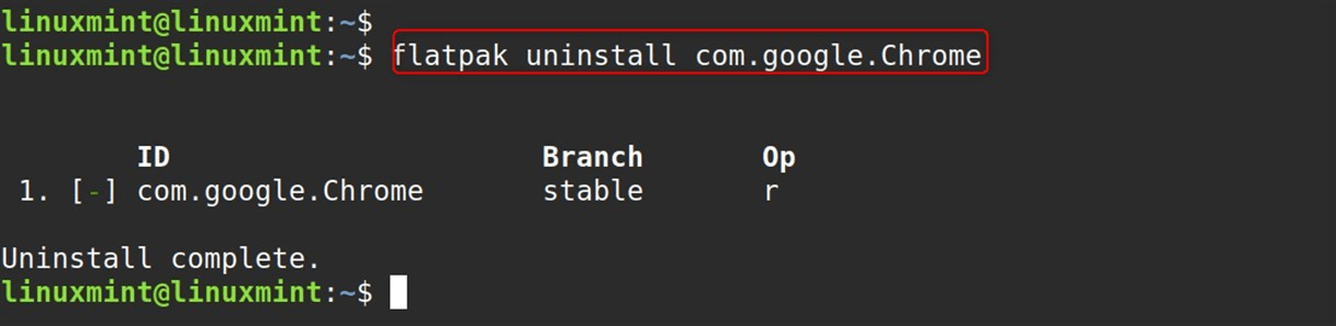 flatpak uninstall com.google.Chrome