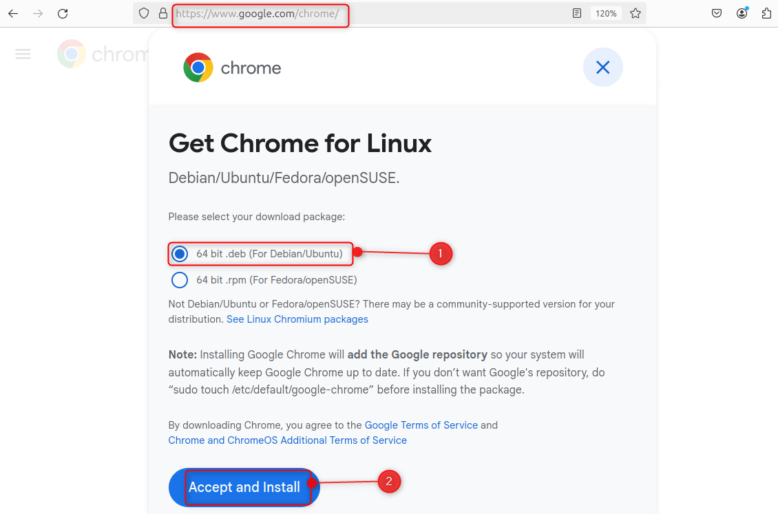 Download Google Chrome .deb file