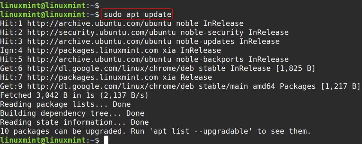 sudo apt update