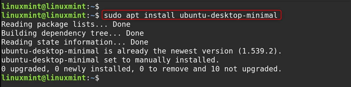 sudo apt install ubuntu-desktop-minimal