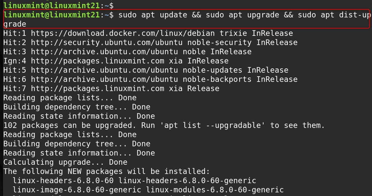 sudo apt update && sudo apt upgrade && sudo apt dist-upgrade