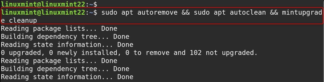 sudo apt autoremove && sudo apt autoclean && mintupgrade cleanup