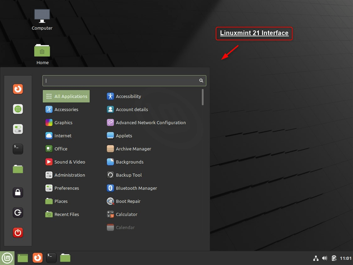 Linuxmint 21 interface