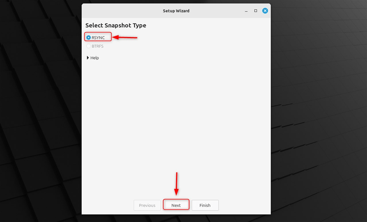 Choose rsysnc as the snapshot type