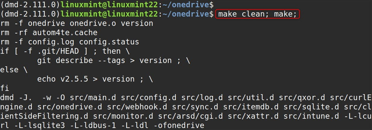 make clean; make;