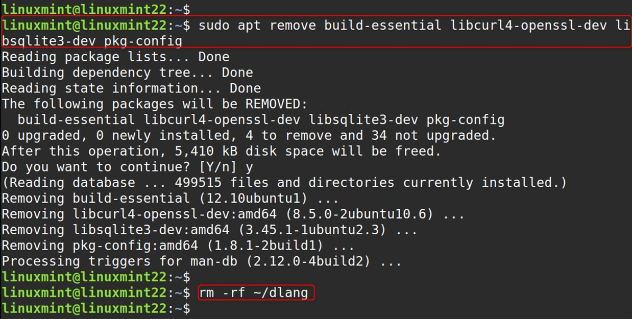 sudo apt remove build-essential libcurl4-openssl-dev libsqlite3-dev pkg-config