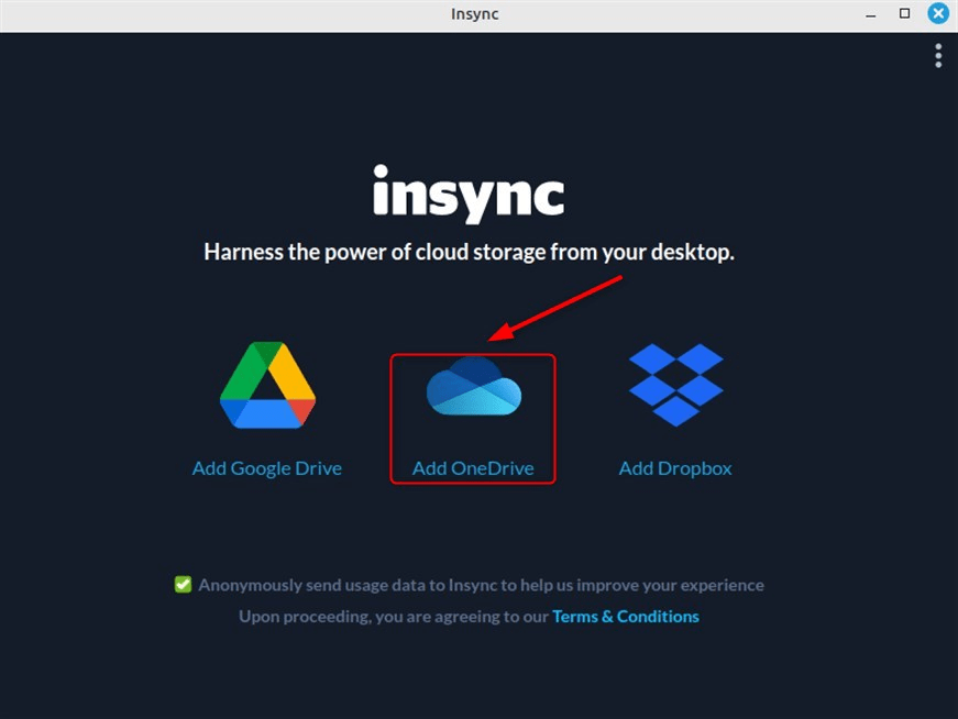 Choose ondrive as cloud service