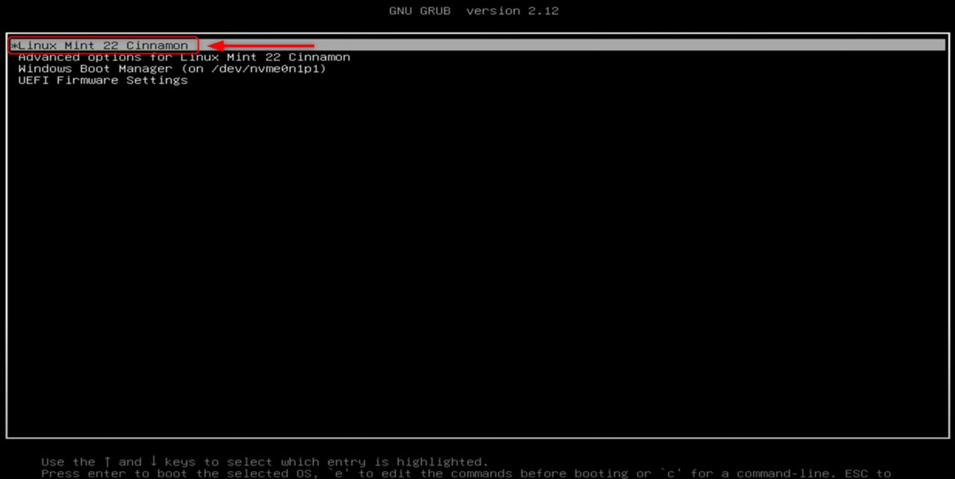choose linux mint 22 cinnamon to start Linux mint