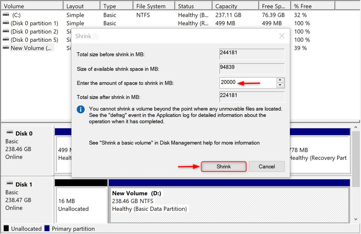 shrink the C drive