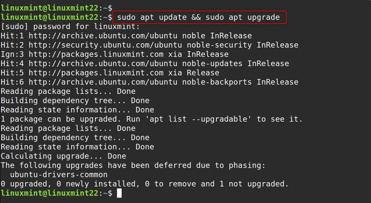 sudo apt update && sudo apt upgrade