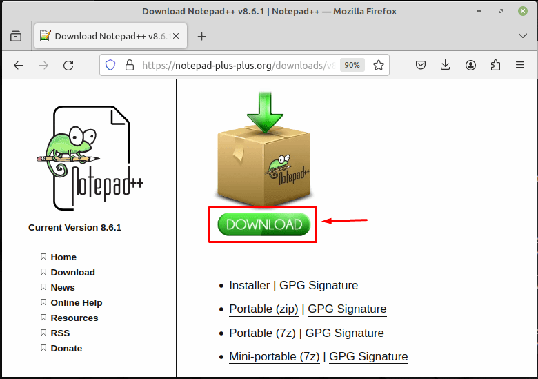 Download Notepad++ from official site