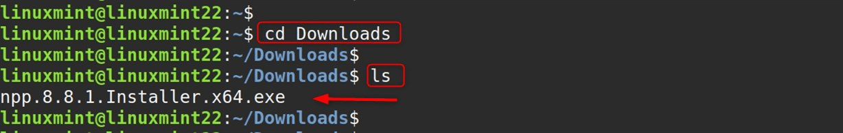 cd Downloads <br>ls