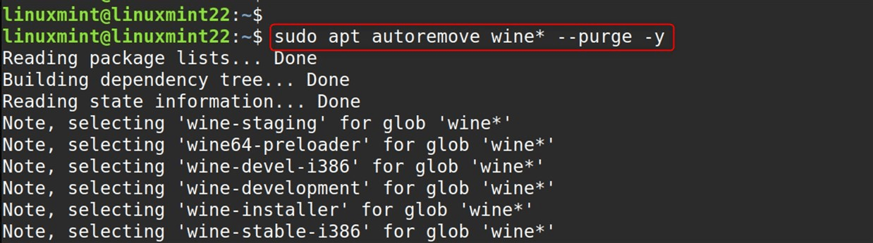 sudo apt autoremove wine* --purge -y