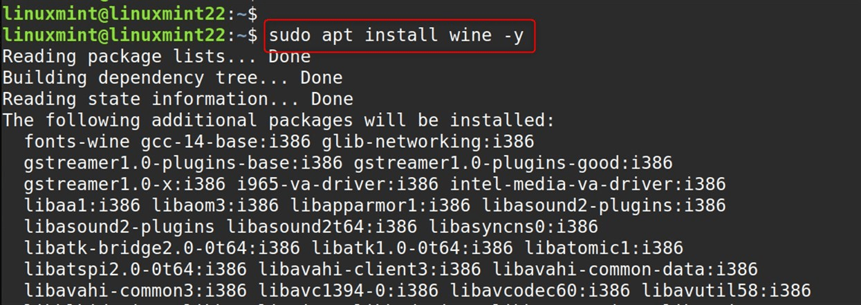 sudo apt install wine -y