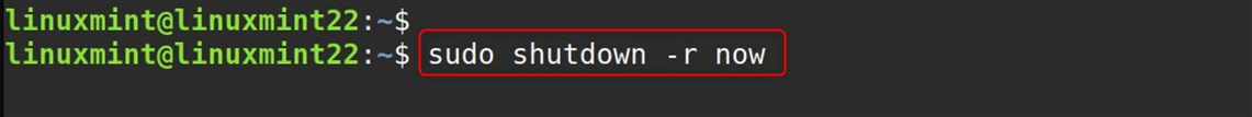 sudo shutdown -r now