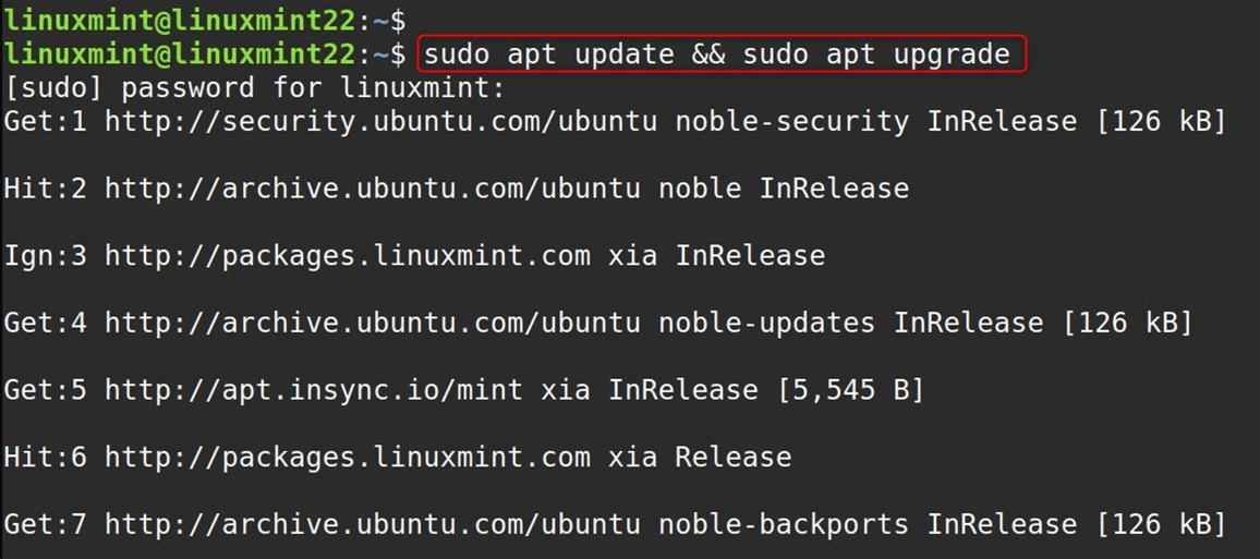 sudo apt update && sudo apt upgrade