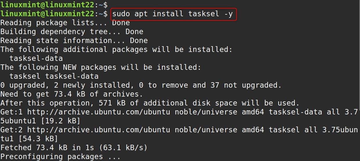 sudo apt install tasksel -y