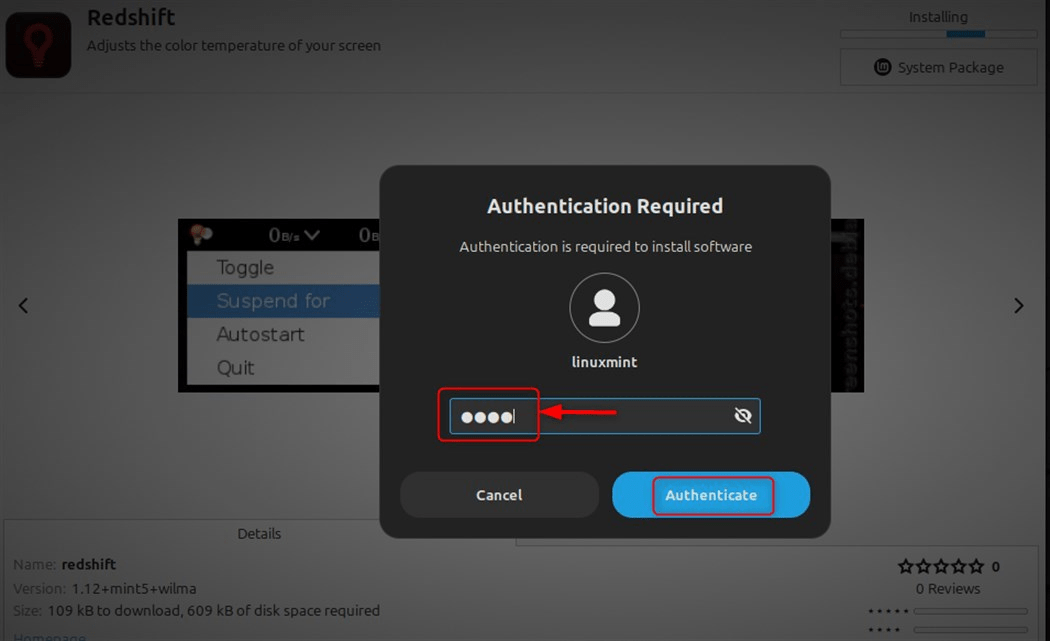 Enter yout password and click authenticate
