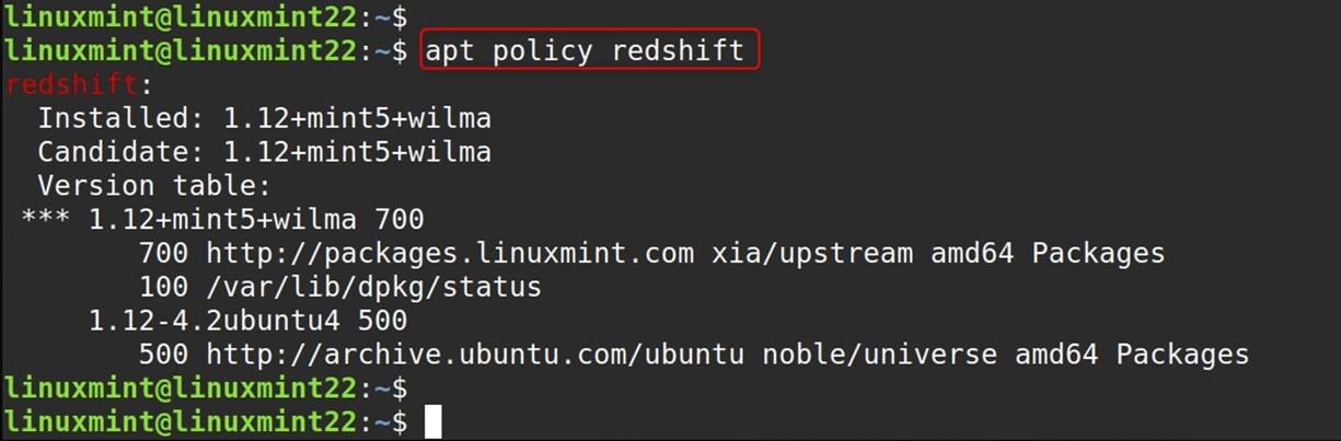apt policy redshift