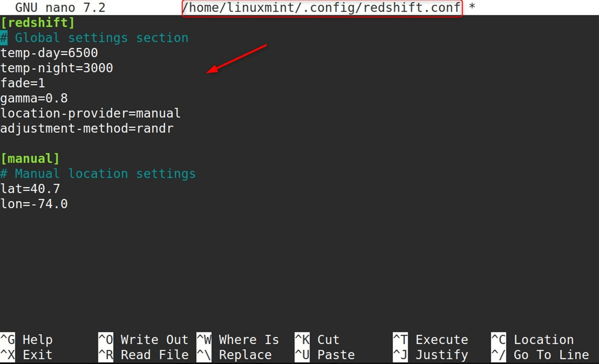 Redshift configuration settings