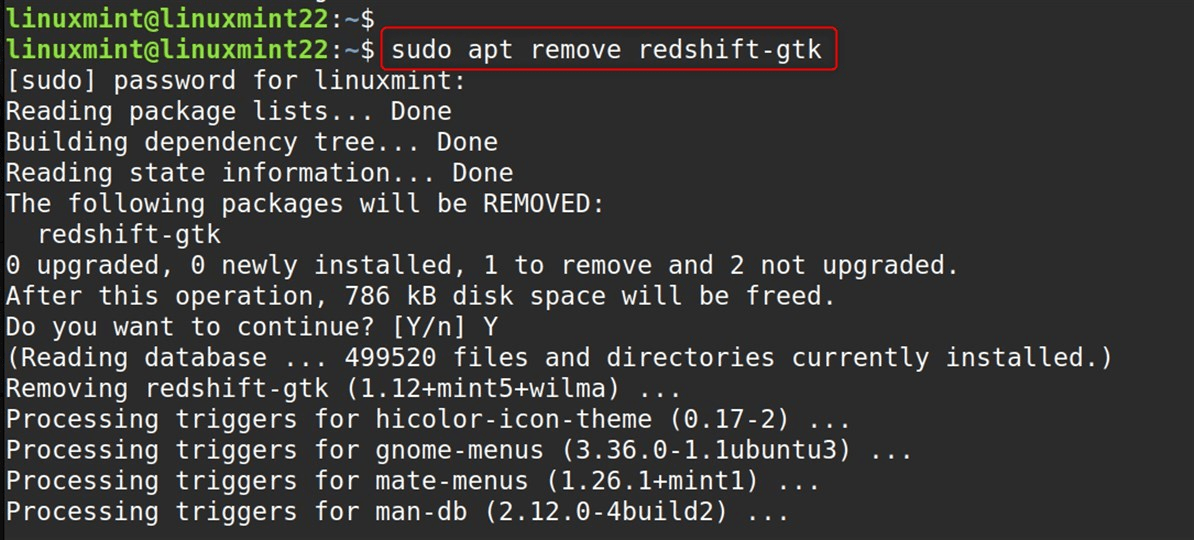 sudo apt remove redshift-gtk