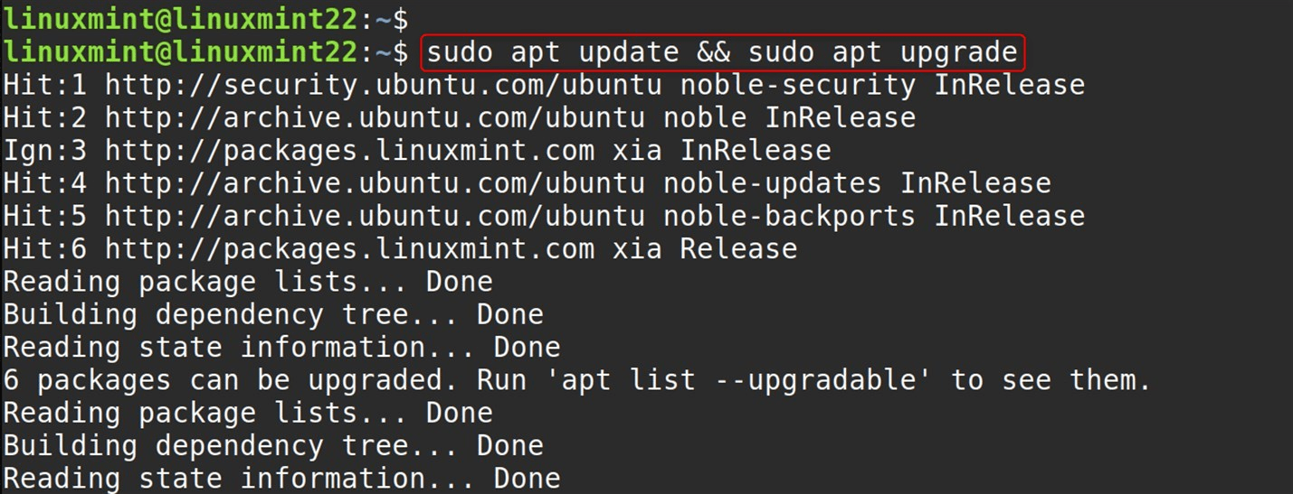 sudo apt update && sudo apt upgrade