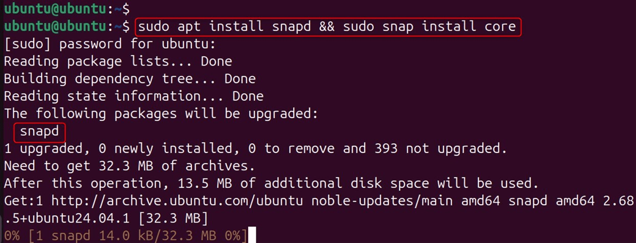 sudo apt install snapd && sudo snap install core