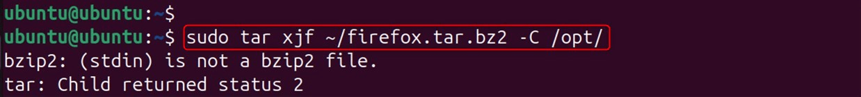 sudo tar xjf ~/firefox.tar.bz2 -C /opt/