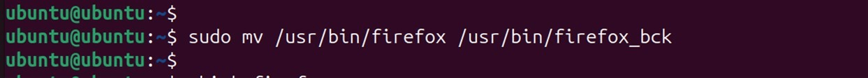 sudo mv /usr/bin/firefox /usr/bin/firefox_bck