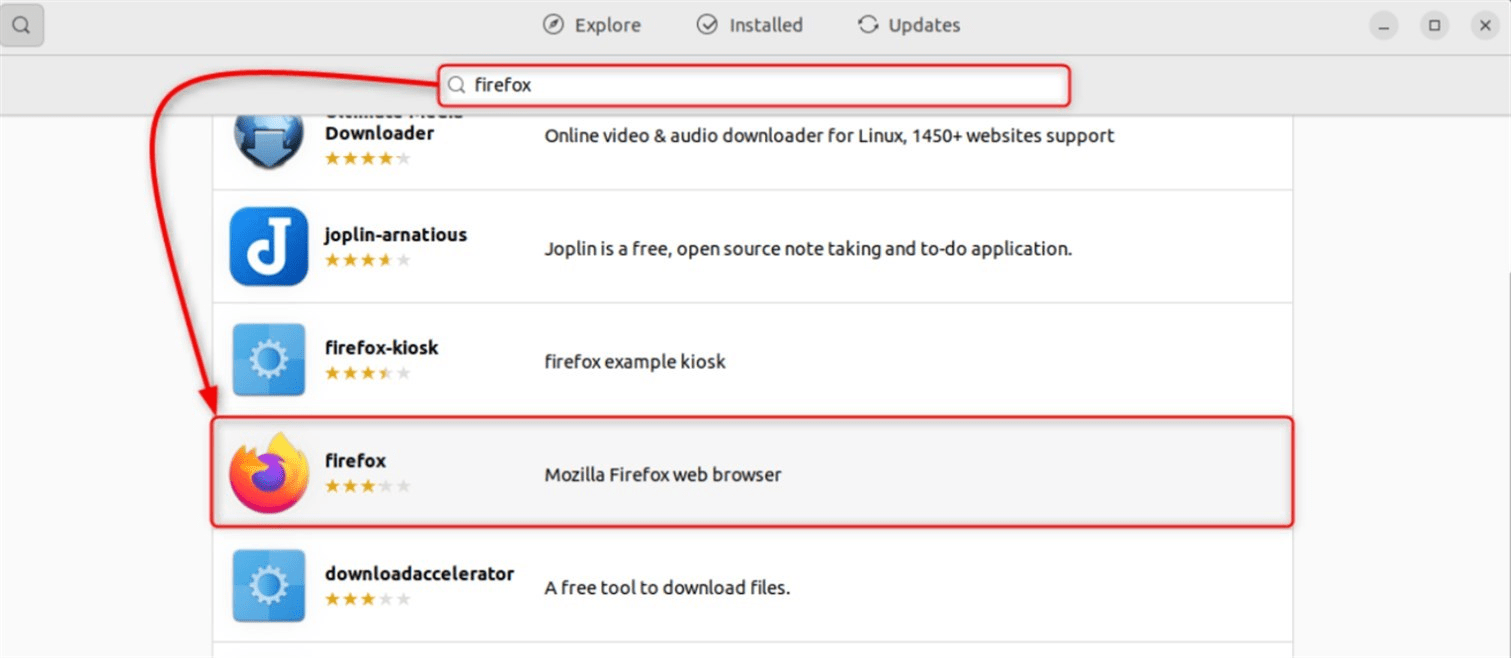 search firefox from software center