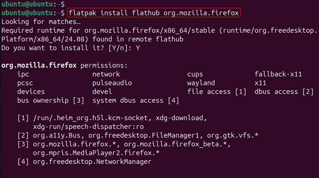 flatpak install flathub org.mozilla.firefox