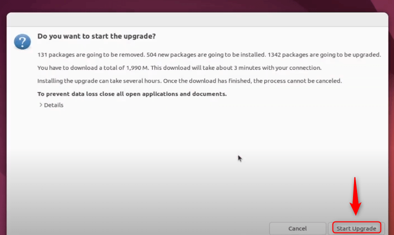 Click Start Upgrade