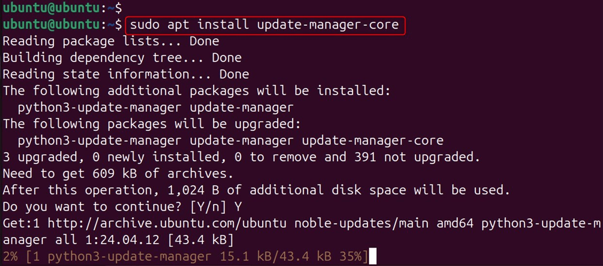   sudo apt install update-manager-core
