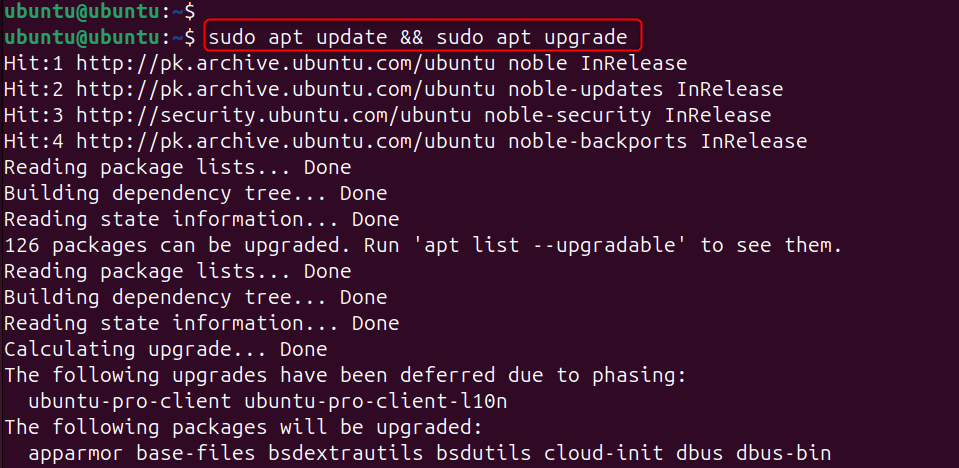 sudo apt update && sudo apt upgrade